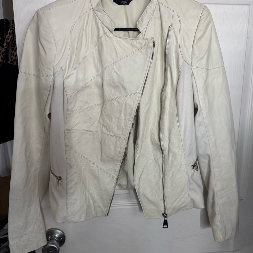 bebe Off-White Leather Jacket